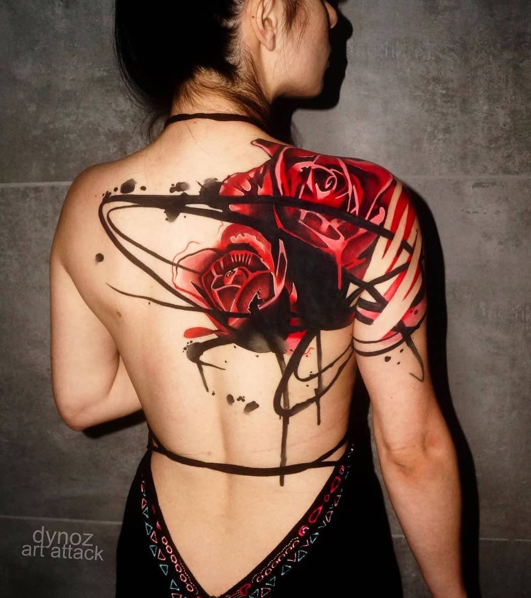 Red and black rose tattoo