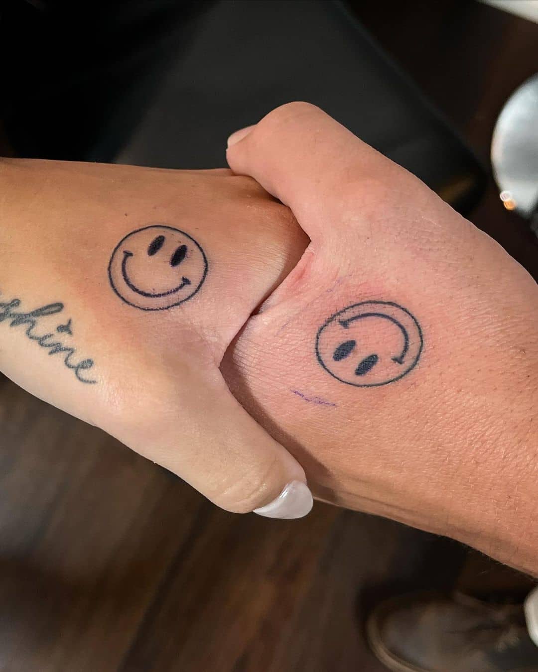 Smiley matching best friends tattoo