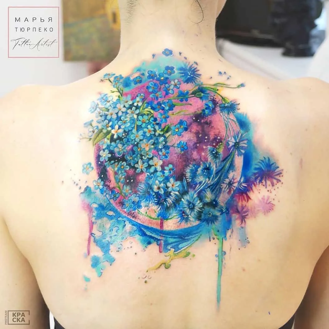 Unique upper-back tattoo
