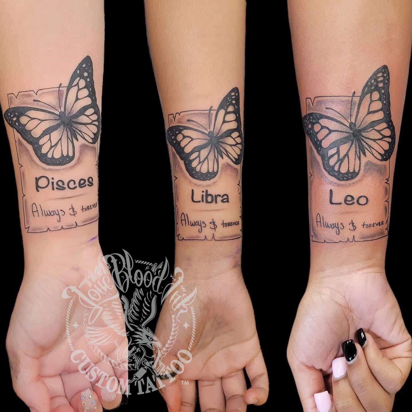 Zodiac matching tattoo for 3 besties
