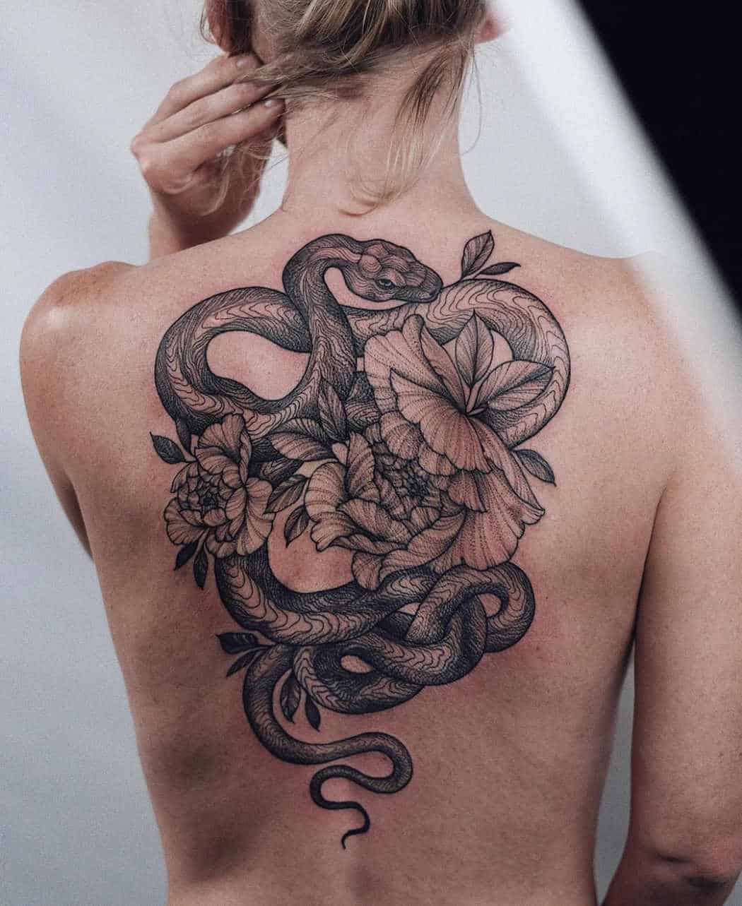 Snake floral tattoo