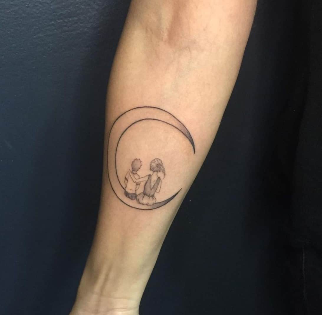 Mother and son on the Moon tattoo