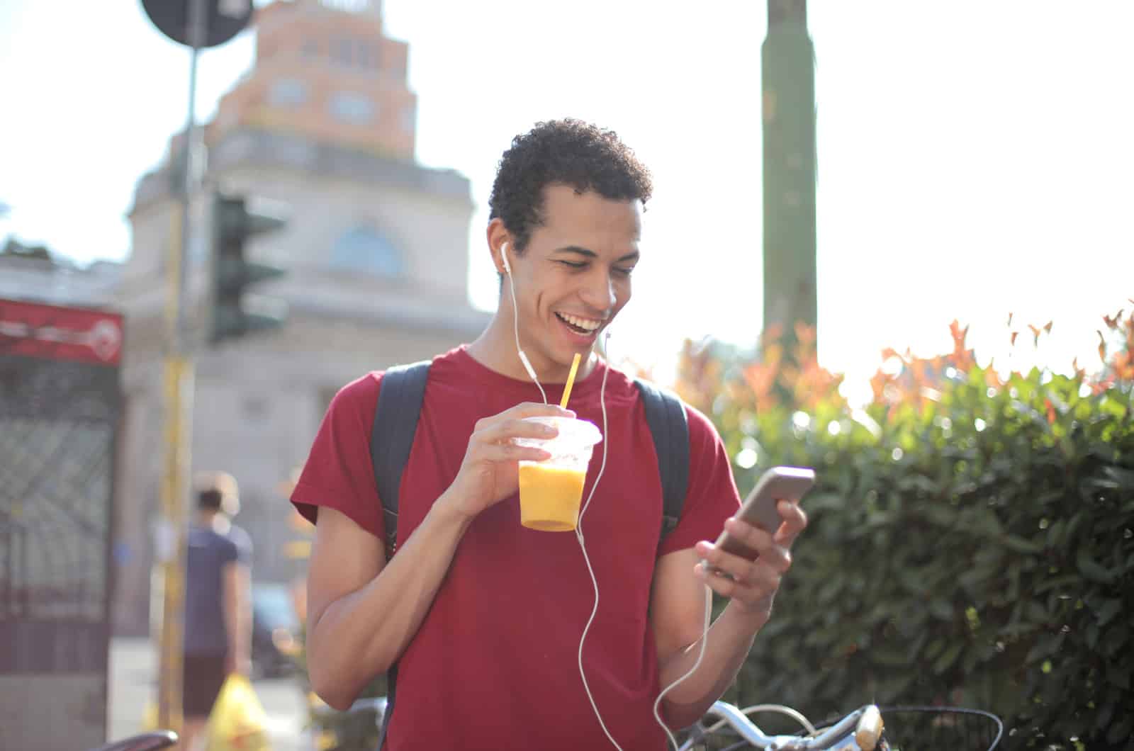 man realizing through text that someone likes him