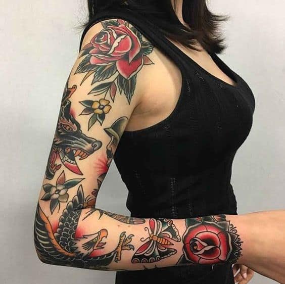 Manga de tatuaje tradicional americana
