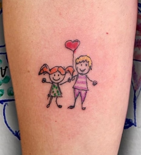 Brother and sister colorful drawing tattoo.