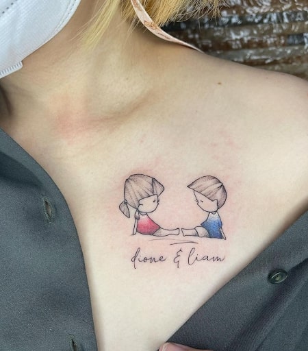 Colored brother and sister tattoo