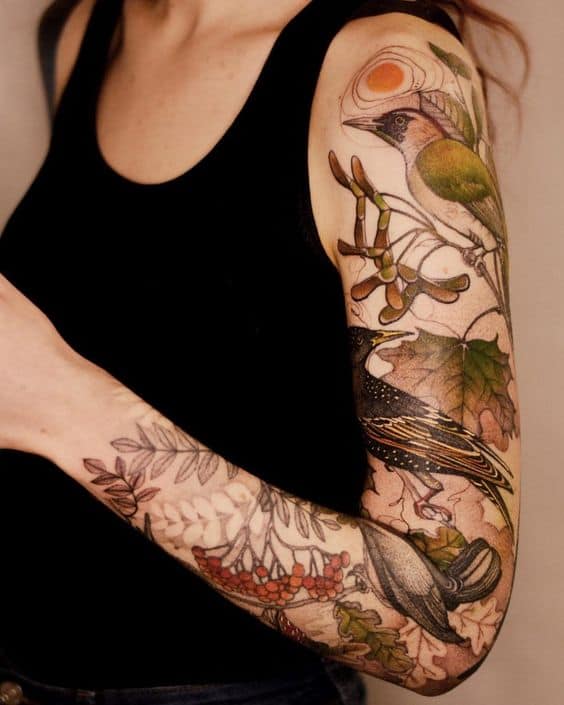 Colorful unique sleeve tattoo