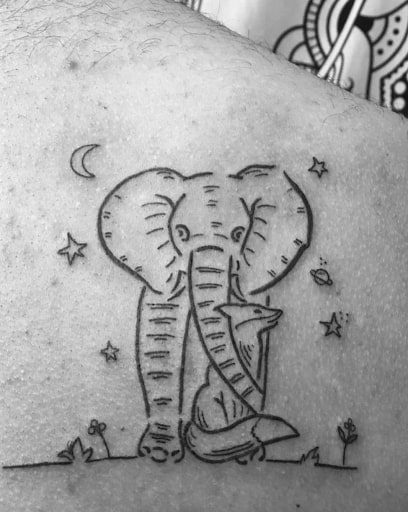 Tatuaje del elefante y el zorro