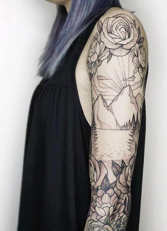 Female simple sleeve tattoo