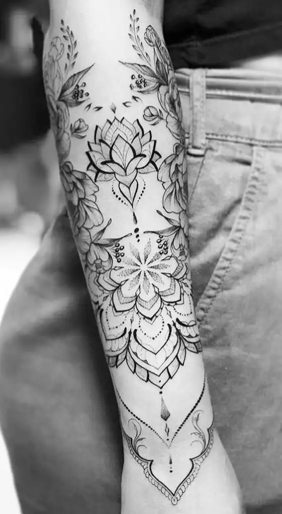 Floral women's classy arm tattoo