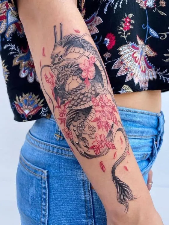Forearm dragon tattoo half-sleeve