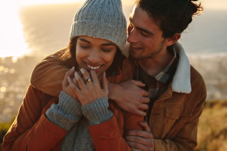 affectionate young couple on winter holiday