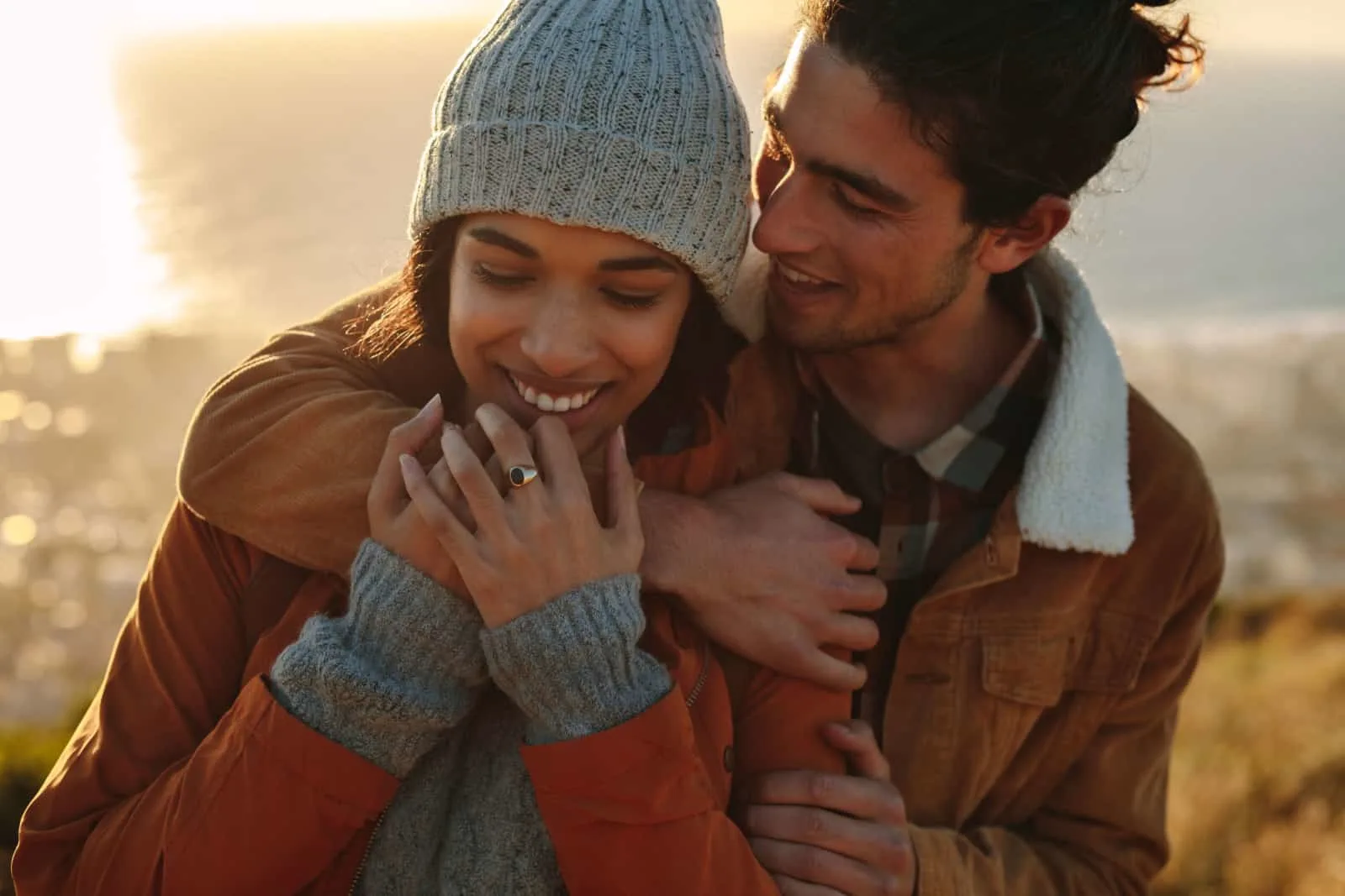 affectionate young couple on winter holiday