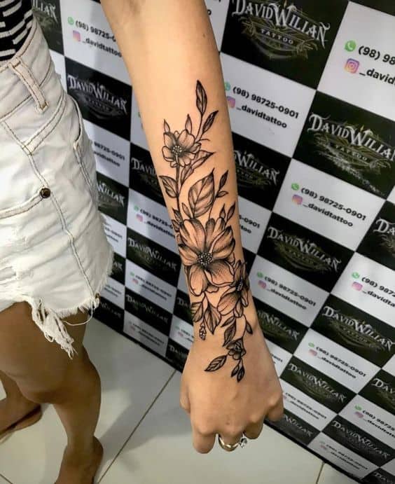 Pretty girl half-sleeve tattoo