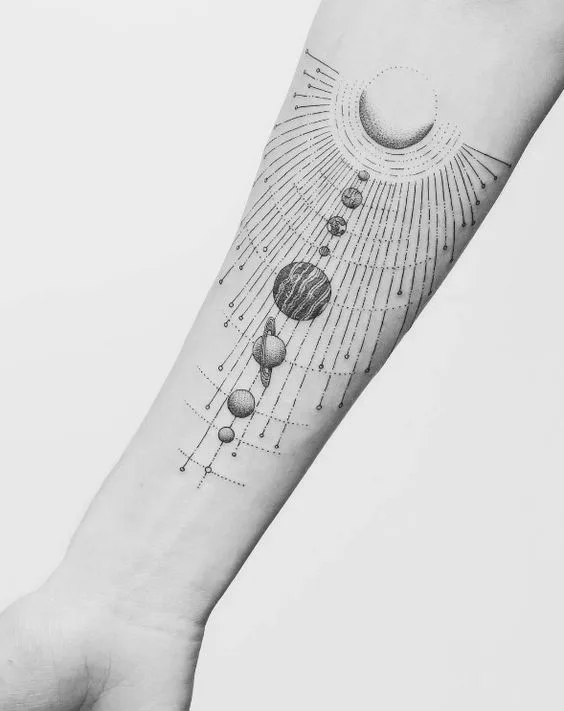  Solar system simple forearm tattoo
