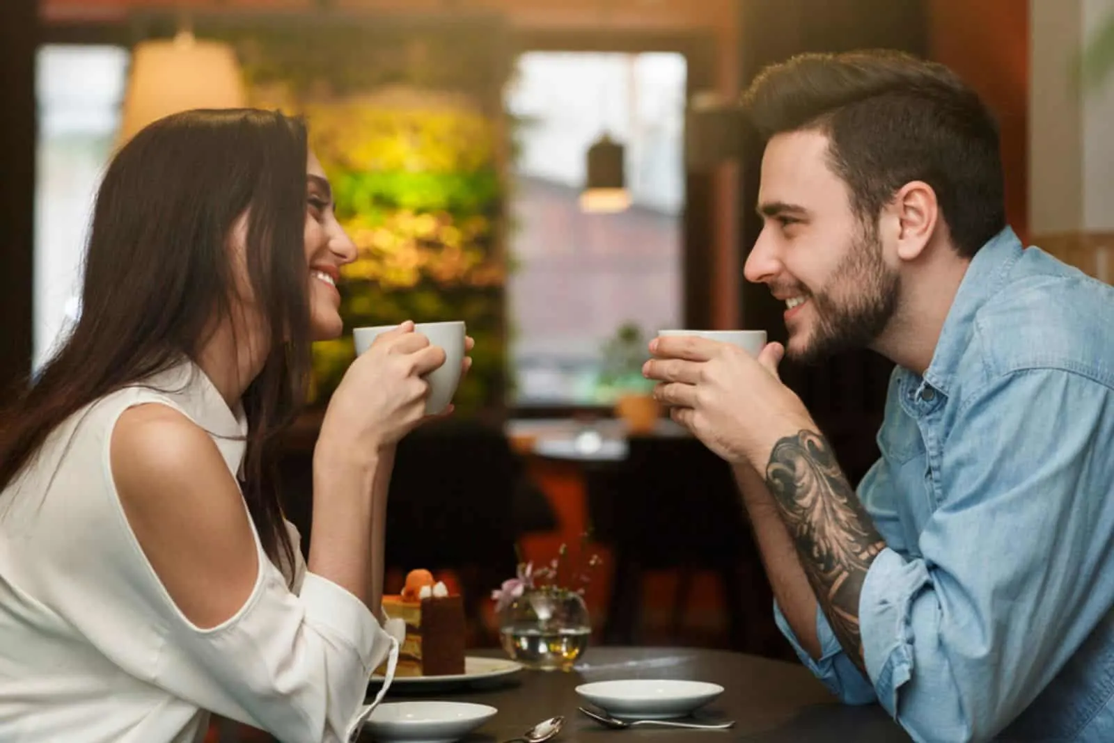 happy couple enjoying coffee
