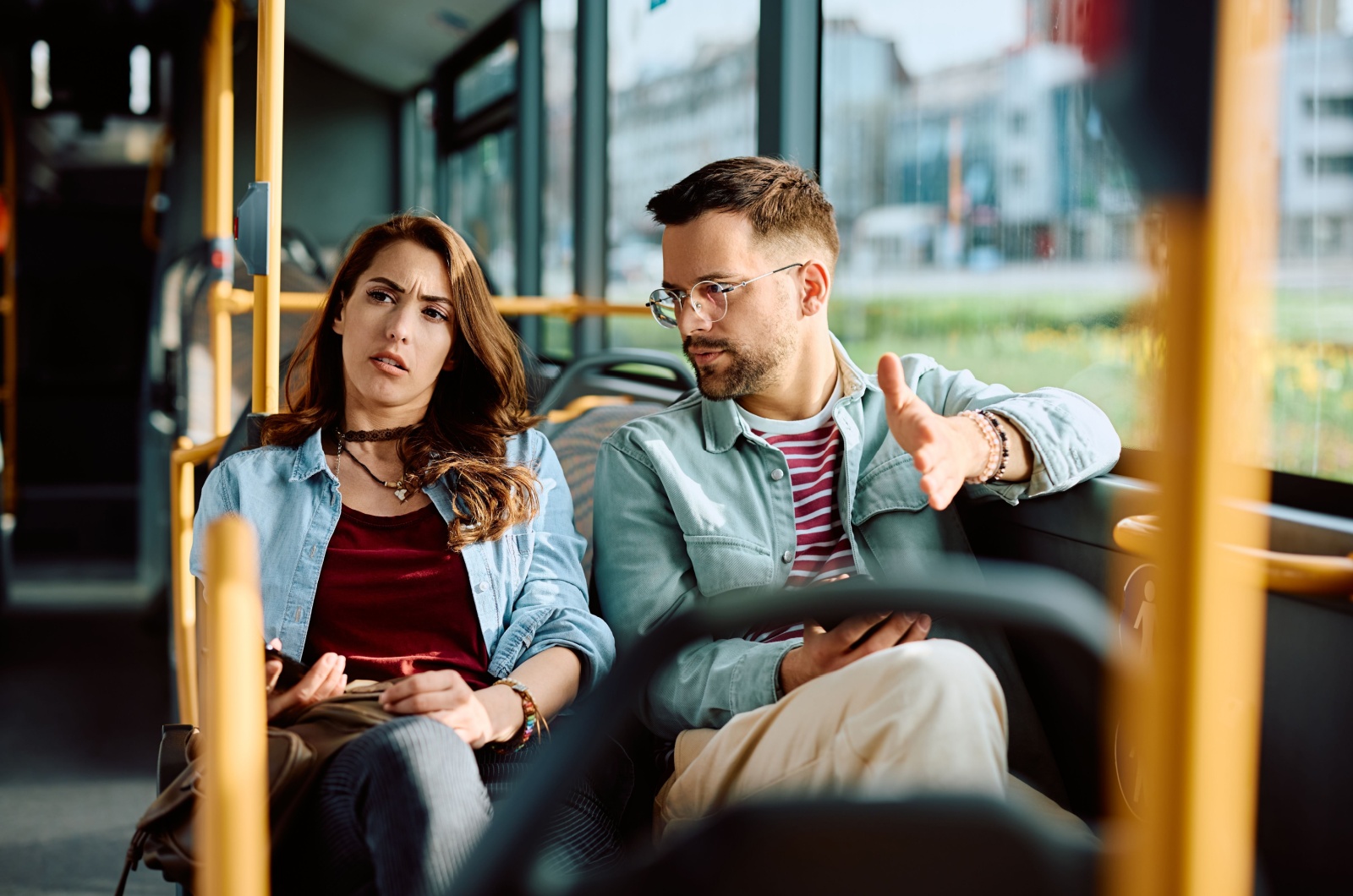 man talking to a woman