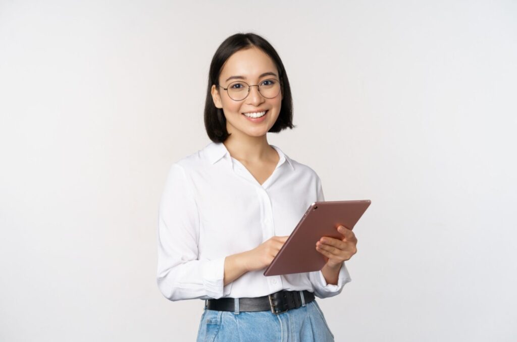 smart young woman holding a notebook