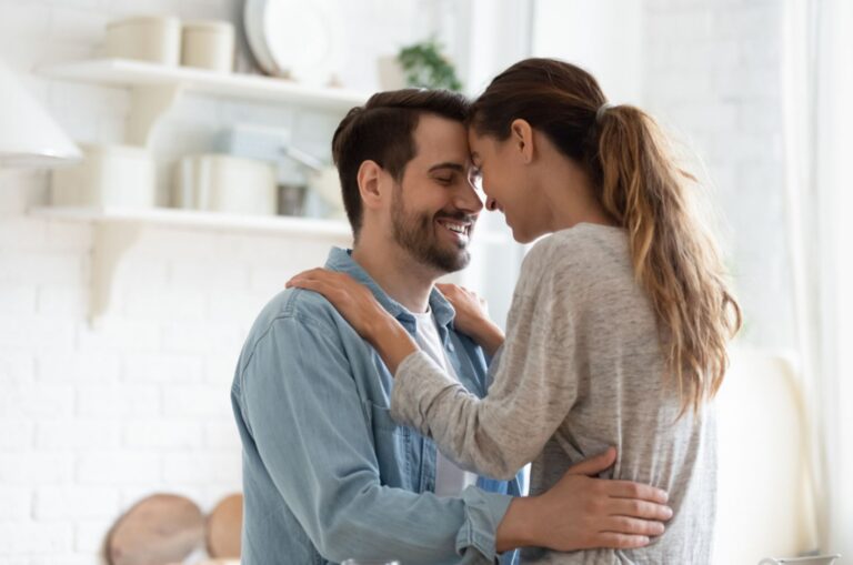 happy couple in hug