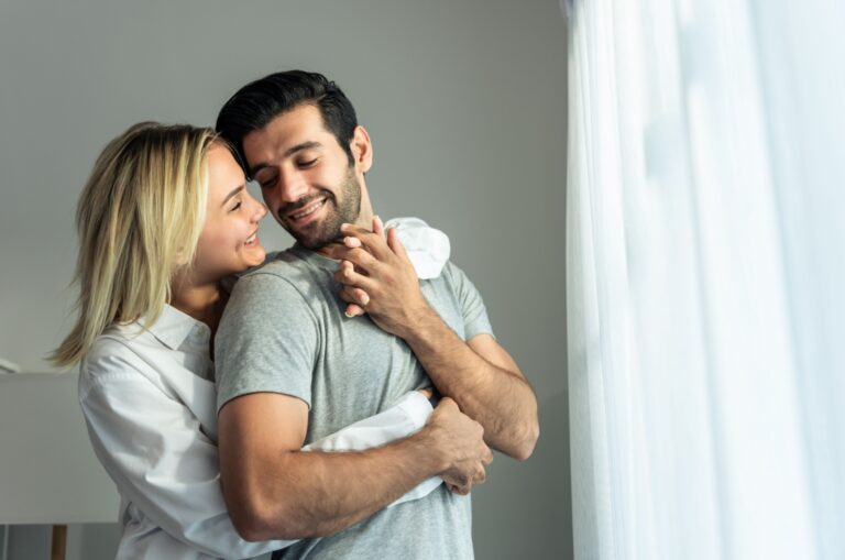 woman hugging a man