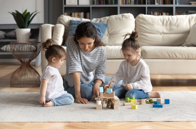mom playing with kids