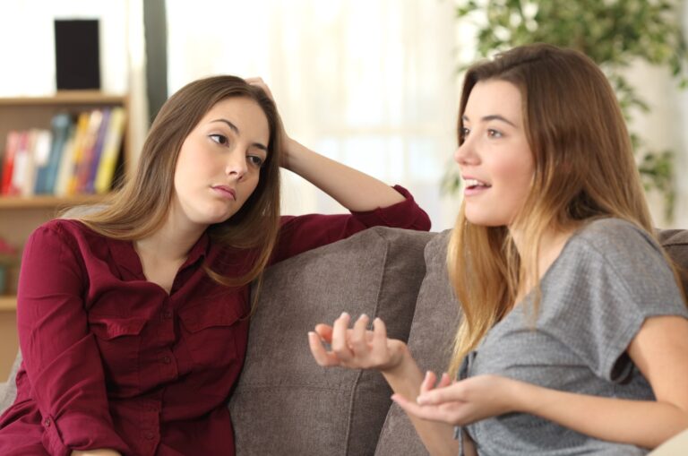 two woman chatting