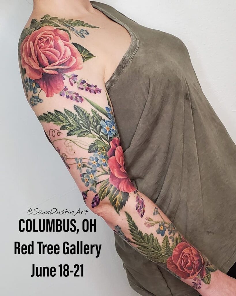 floral full color sleeve tattoo