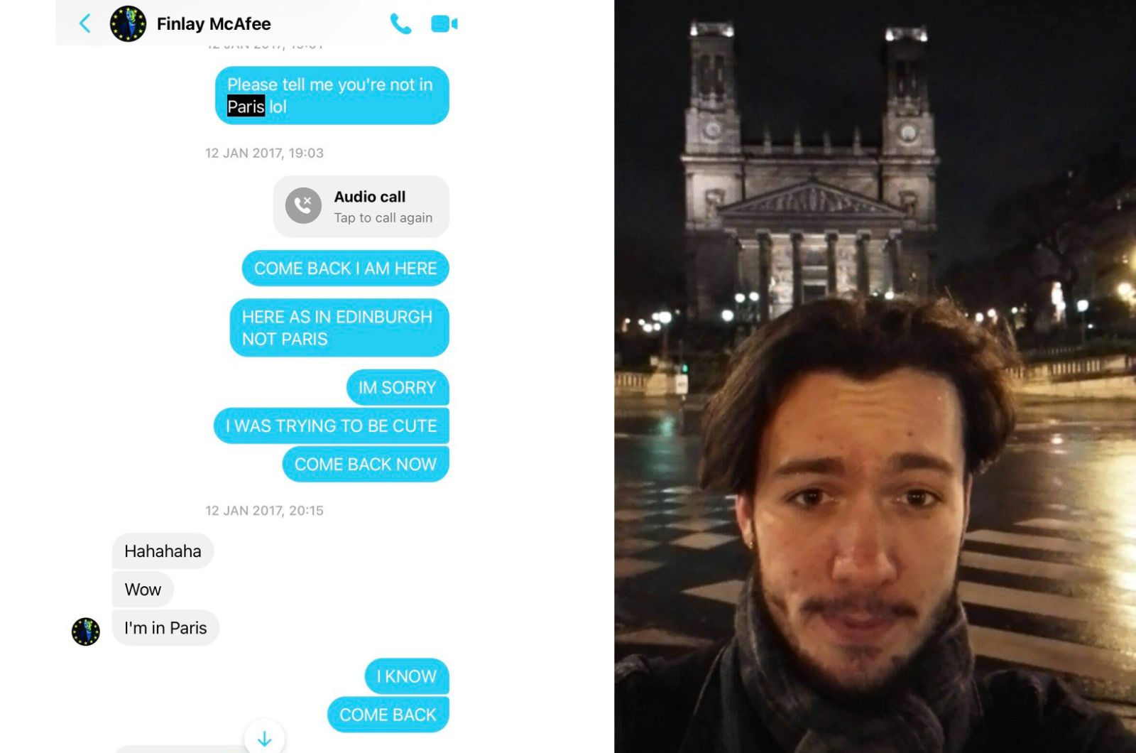 photo of man and conversation screenshot