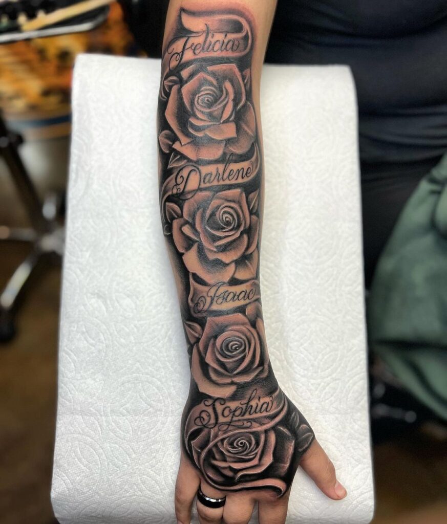 rose half sleeve tattoo