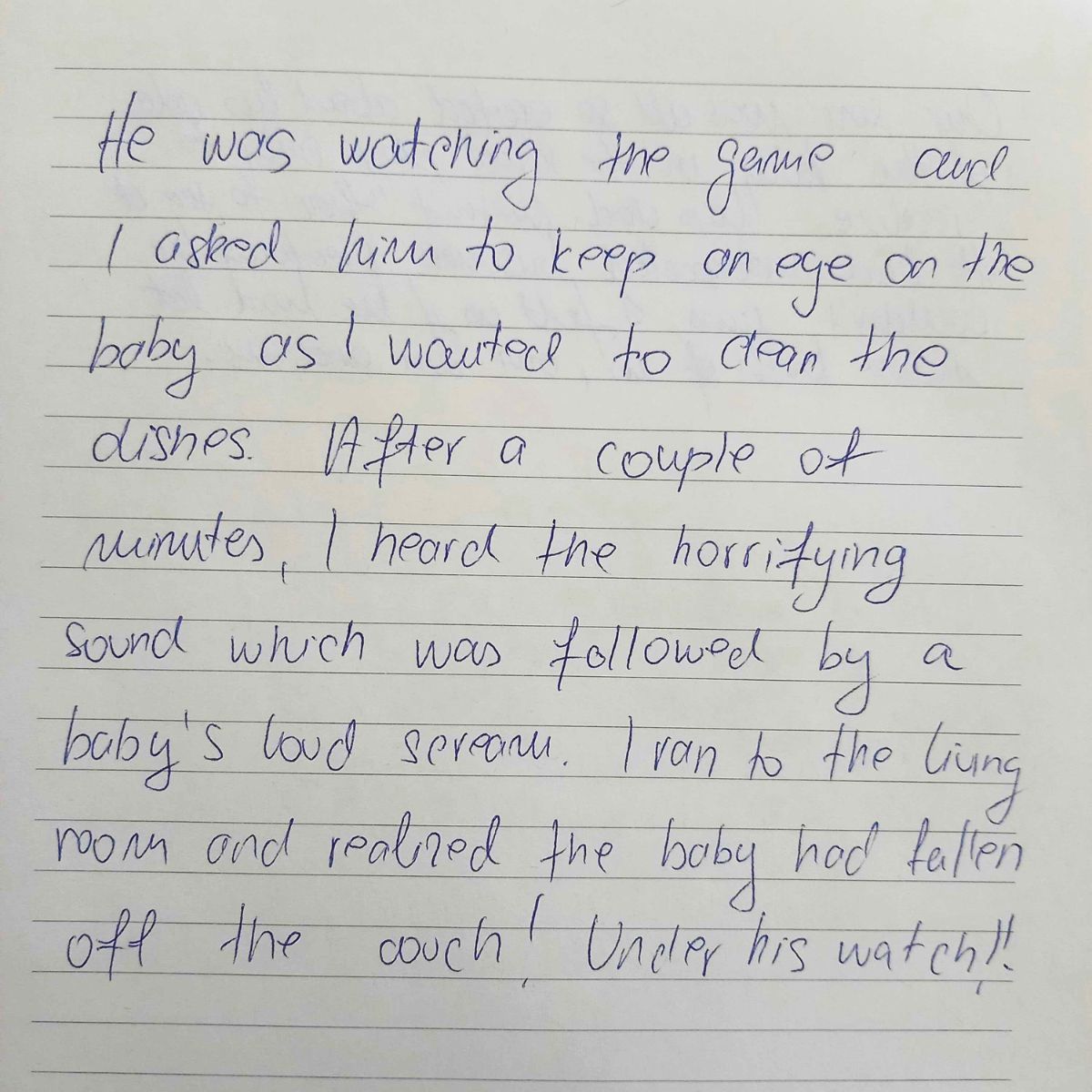 written description of baby falling