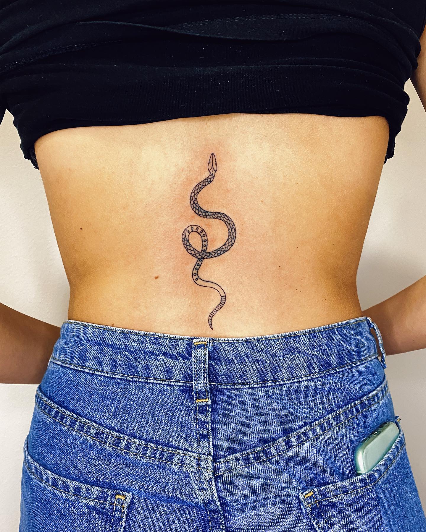 tatuagem de cobra na parte inferior das costas