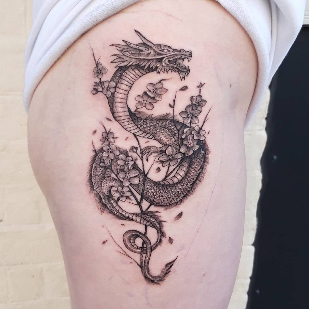 dotwork dragon tattoo