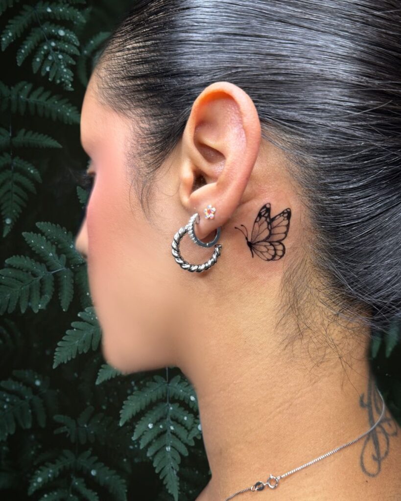 Cute Butterfly Tattoo Behind The Ear