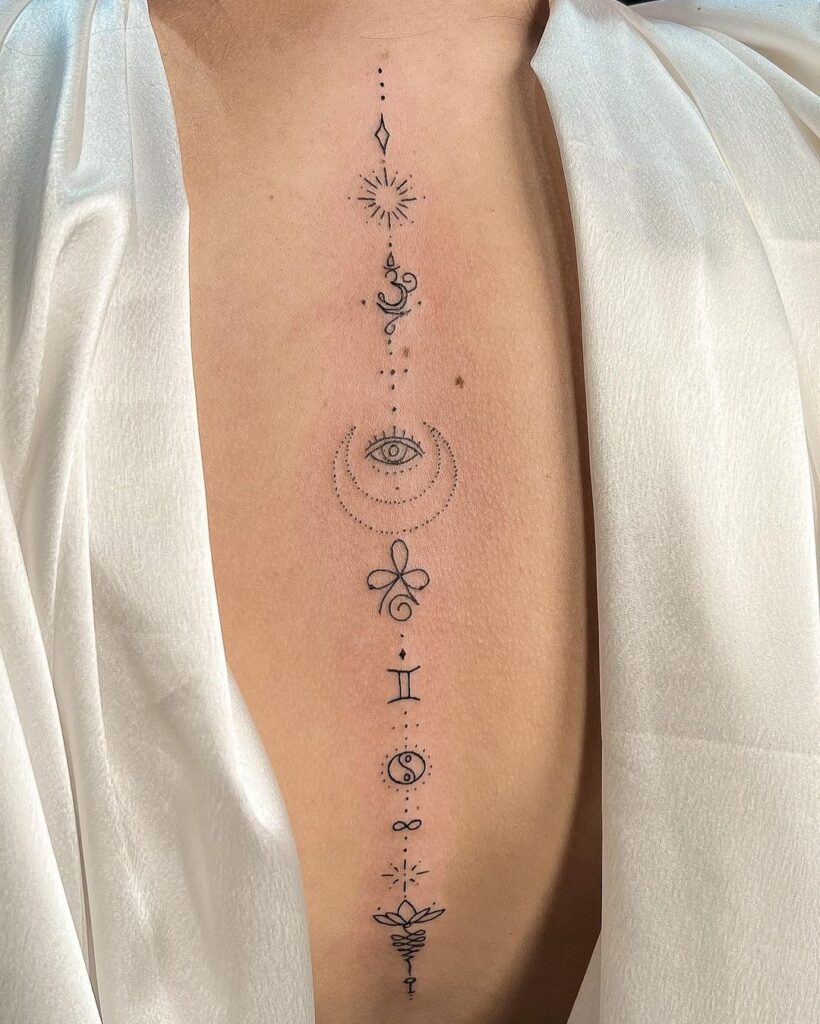 Tatuaje de espalda con diferentes elementos