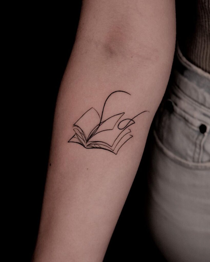 Book in Tangled Line Tattoo