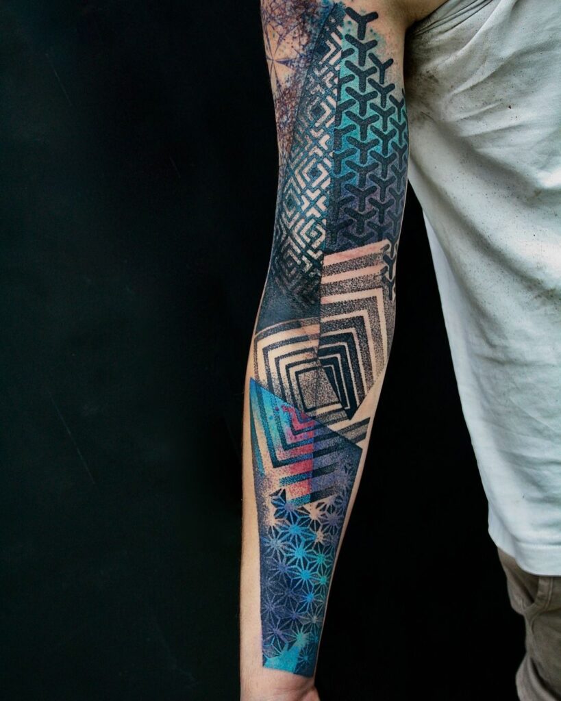 Colorful Geometry Dot Work Tattoo