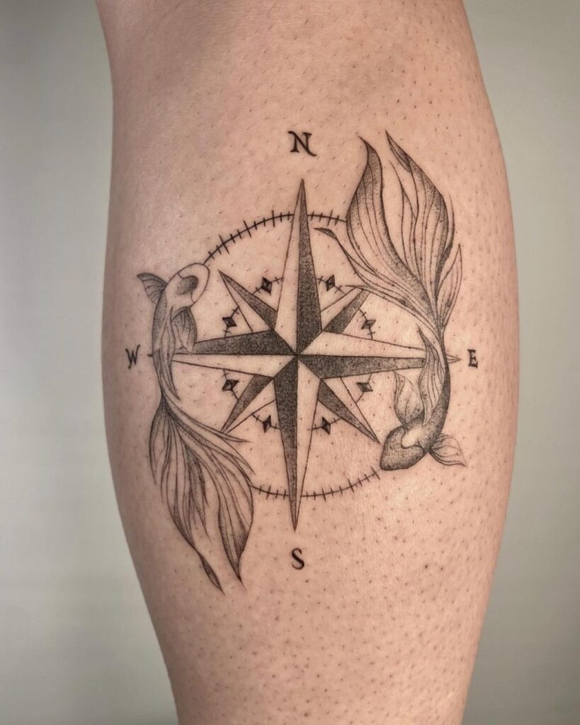 Compass Dot Work Tattoo