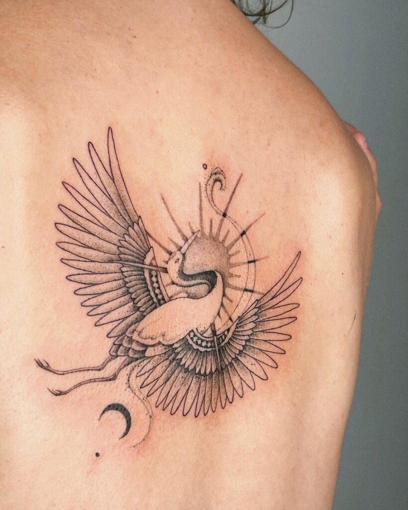 Tatuaje de un pájaro grulla