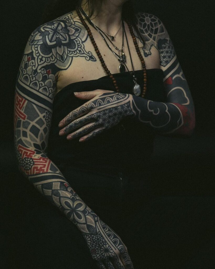 Dark Hot Blood Colored Shapes Tattoo Sleeve