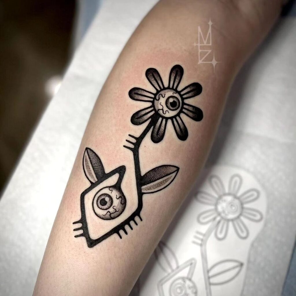 Tatuaje Surrealista de Bolas de Ojos con Puntos