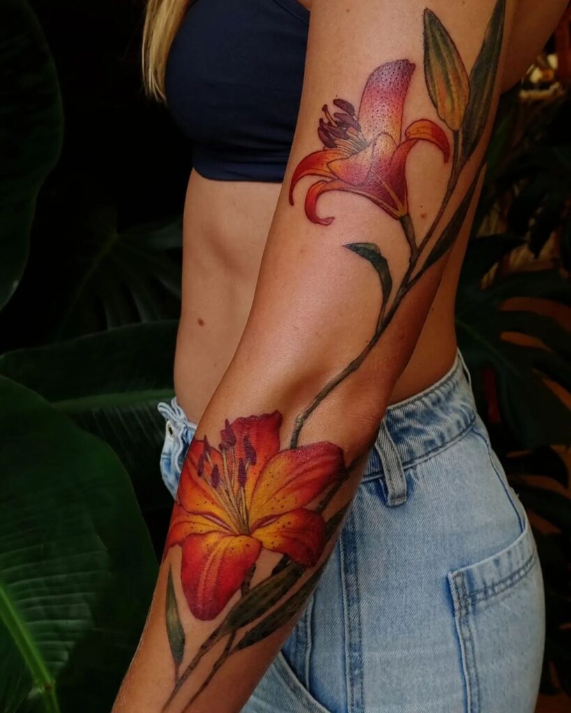 Fire Lily Watercolor Tattoo