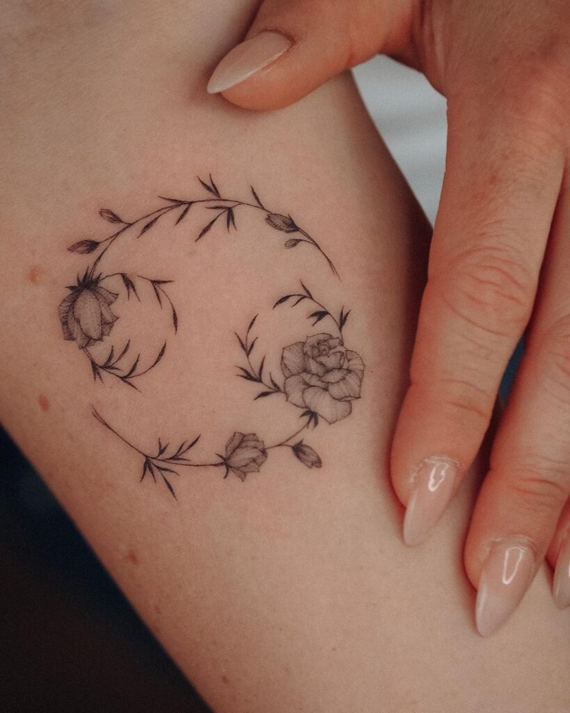 Floral Zodiac Symbol Tattoo