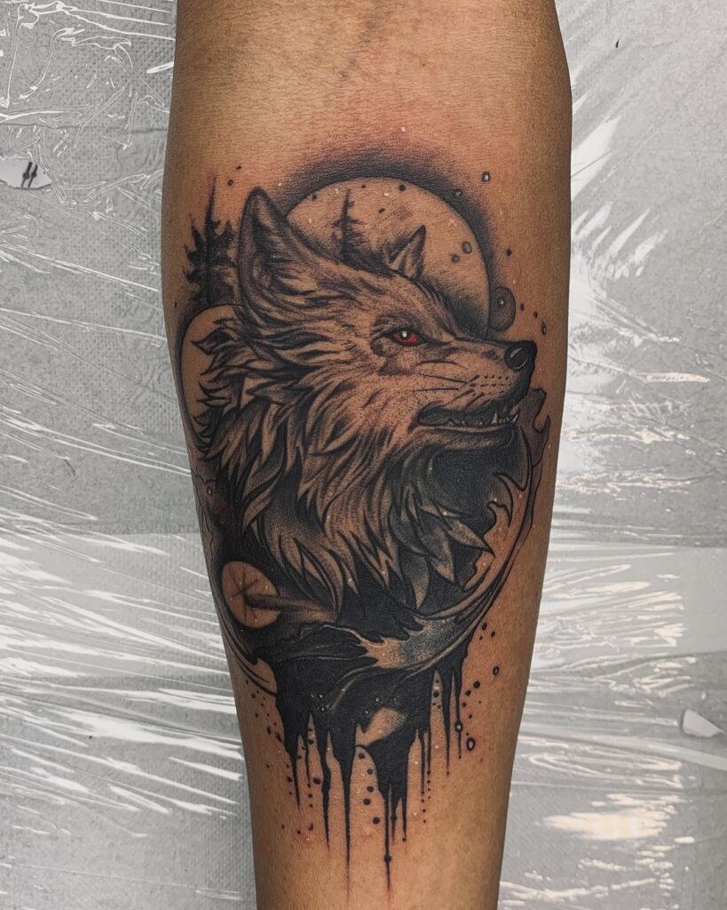 Wolf Dot Work Tattoo