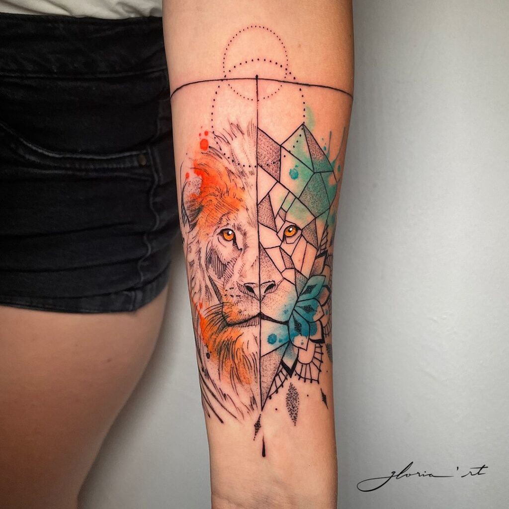 Fusion Of Watercolor Style With Geometry Tattoo