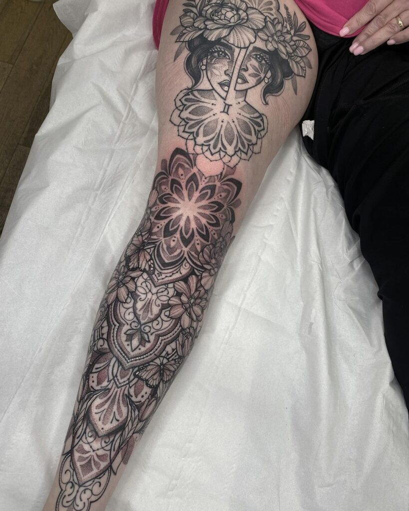 Geometric Leg Sleeve Tattoo