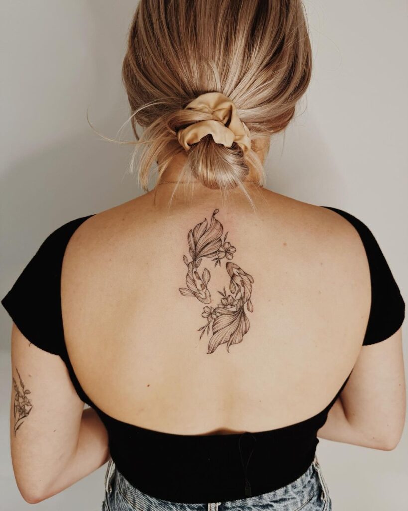 Koi Fishes Back Tattoo