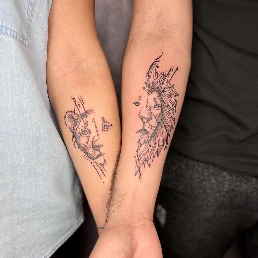 Tatuaje de león y leona