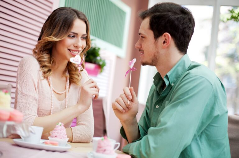 couple on a date looking at each other