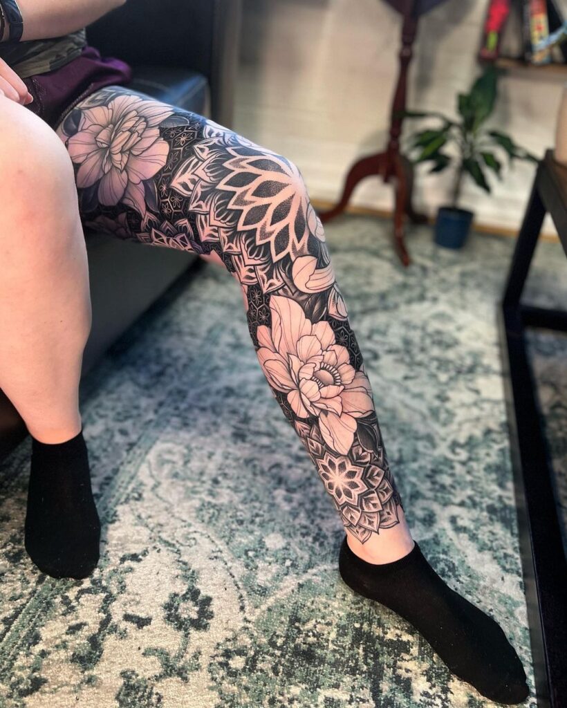 Mandala Lotus Full Leg Sleeve Ink