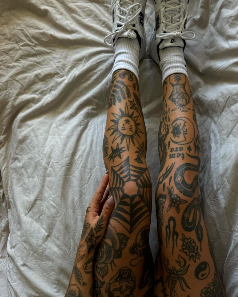 Patchwork Tattoo On Legs